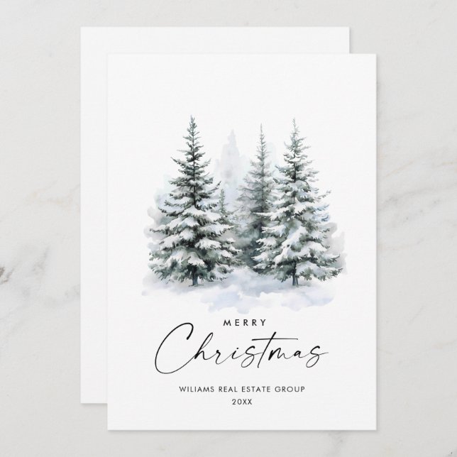 Tarjeta Festiva Elegantes Navidades de acuarela Pine Tree Corporat (Anverso / Reverso)