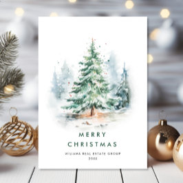 Tarjeta Festiva Elegantes Navidades de acuarela Pine Tree Corporat