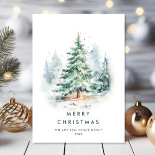 Tarjeta Festiva Elegantes Navidades de acuarela Pine Tree Corporat