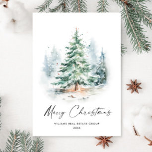 Tarjeta Festiva Elegantes Navidades de acuarela Pine Tree Corporat