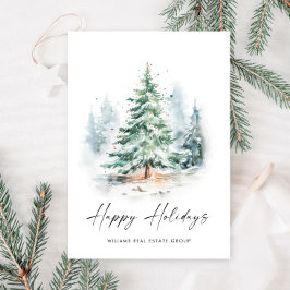 Tarjeta Festiva Elegantes Navidades de acuarela Pine Tree Corporat