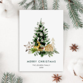 Tarjeta Festiva Elegantes Navidades de acuarela saludo de árbol de