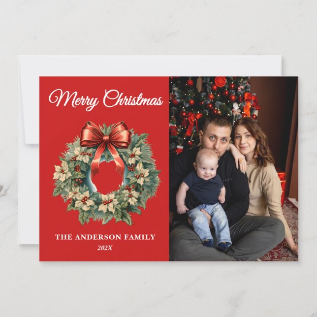 Tarjeta Festiva Elegantes Navidades de acuarela Wreath Photo (Anverso)