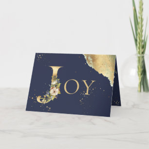 Tarjeta Festiva Elegantes Navidades de Alegría Azul Floral Oro