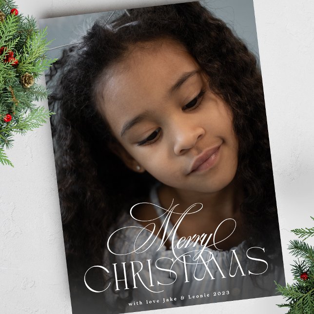 Tarjeta Festiva Elegantes Navidades de caligrafía botánica Una fot (Subido por el creador)