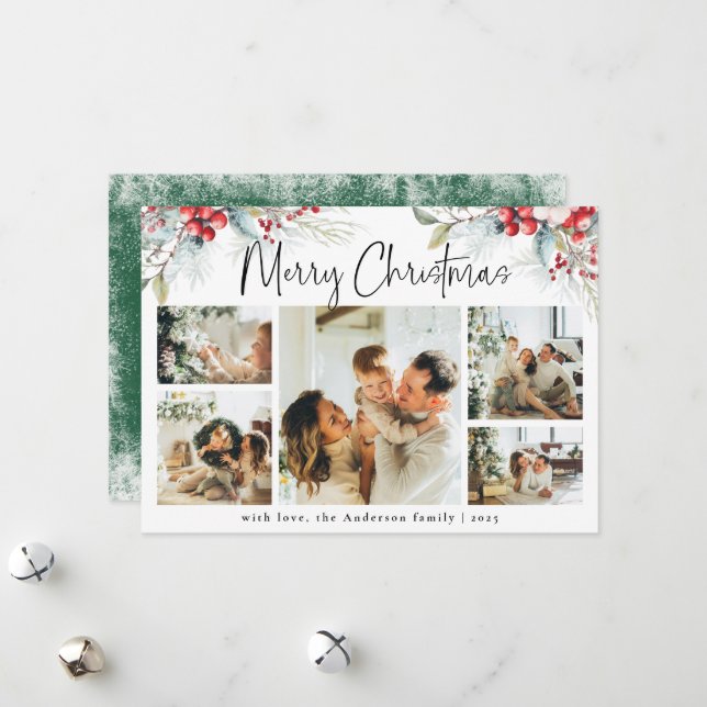 Tarjeta Festiva Elegantes Navidades de Collage de fotos botánico (Anverso/Reverso In Situ)