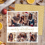 Tarjeta Festiva Elegantes Navidades de Collage de fotos con guión<br><div class="desc">Minimalista caligrafía elegante caligrafía blanca y dorada 4 Collages de fotos Feliz Navidad Tarjeta de Navidad Script de vacaciones. Esta plantilla festiva de cuatro (4) fotos de tarjetas navideñas, mimánica, festividad, muestra un collage de fotos de bonito y dice "¡Feliz Navidad!". El texto de bienvenida de "Feliz Navidad" está escrito...</div>