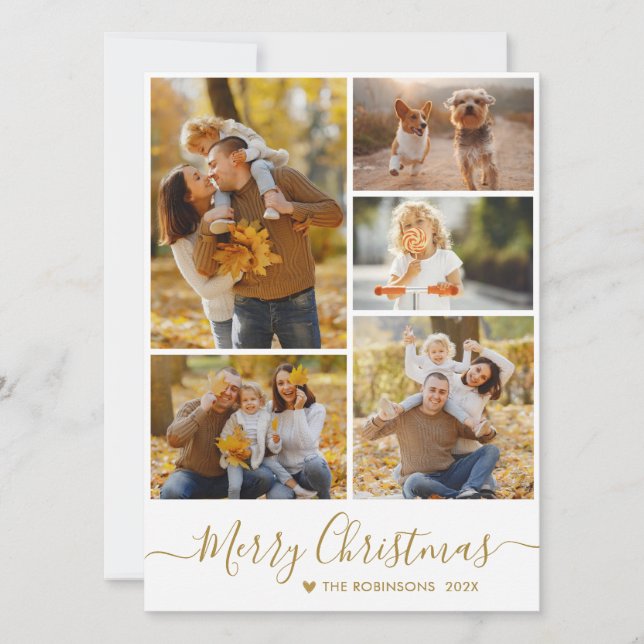 Tarjeta Festiva Elegantes Navidades de Collage de fotos con guión  (Anverso)
