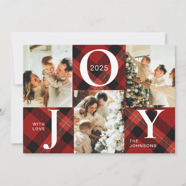 Tarjeta Festiva Elegantes Navidades de Collage de fotos de Alegría (Anverso)