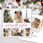 Tarjeta Festiva Elegantes Navidades de Collage de fotos de guiones<br><div class="desc">Elegante caligrafía Minimalista rojo y blanco 4 Collage de fotos "Deseos más cálidos" guión Navidad tarjeta de vacaciones. Esta plantilla festiva de cuatro (4) fotos para tarjetas navideñas, mimánica y festiva, presenta un collage de fotos de bonito y dice "Deseos más cálidos". El texto está escrito en un hermoso tipo...</div>
