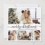 Tarjeta Festiva Elegantes Navidades de Collage de fotos en blanco<br><div class="desc">Elegante caligrafía Minimalista negro y blanco 4 Collages de fotos Merry Christmas Script Holiday Card. Esta plantilla festiva de cuatro (4) fotos de tarjetas navideñas, mimánica, festividad, muestra un collage de fotos de bonito y dice "¡Feliz Navidad!". El texto de bienvenida de "Feliz Navidad" está escrito en un hermoso tipo...</div>