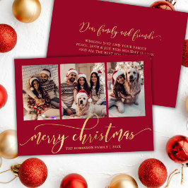 Tarjeta Festiva Elegantes Navidades de Collage de fotos Red Script