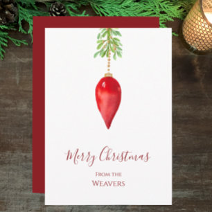 Tarjeta Festiva Elegantes Navidades de color de agua rojo verde