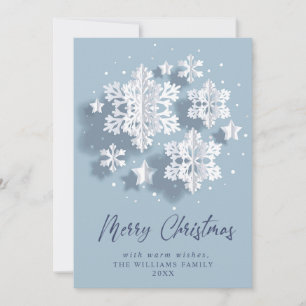 Tarjeta Festiva Elegantes Navidades de copos de nieve en 3D saluda