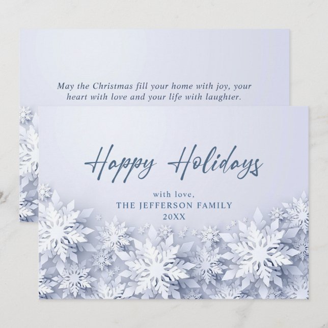Tarjeta Festiva Elegantes Navidades de copos de nieve saludan (Anverso / Reverso)