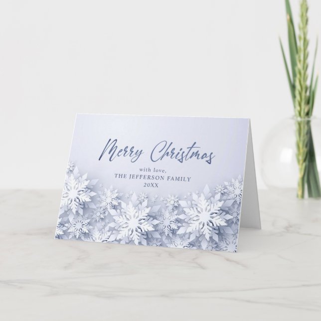 Tarjeta Festiva Elegantes Navidades de copos de nieve saludan (Anverso)