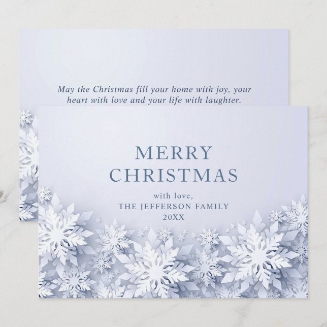 Tarjeta Festiva Elegantes Navidades de copos de nieve saludan (Anverso / Reverso)