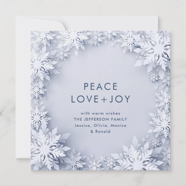 Tarjeta Festiva Elegantes Navidades de copos de nieve saludan (Anverso)