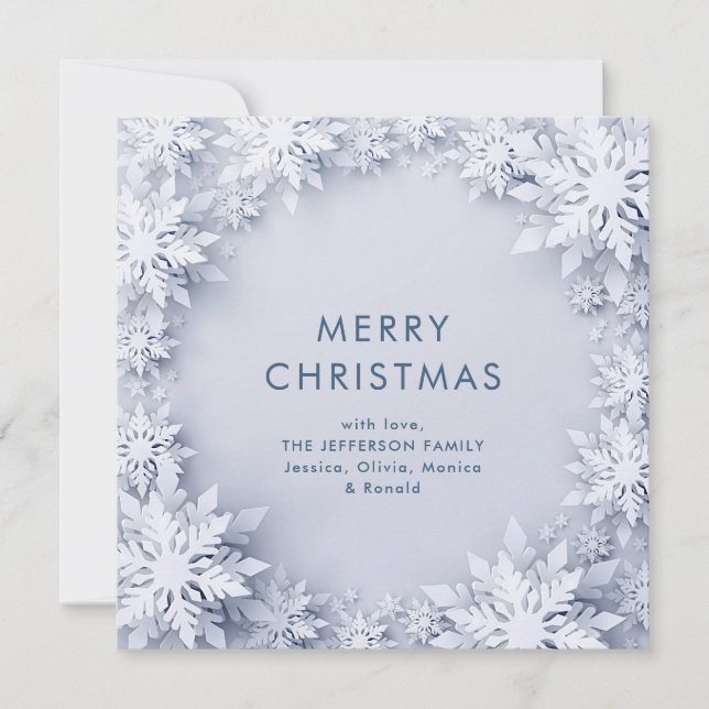 Tarjeta Festiva Elegantes Navidades de copos de nieve saludan (Anverso)