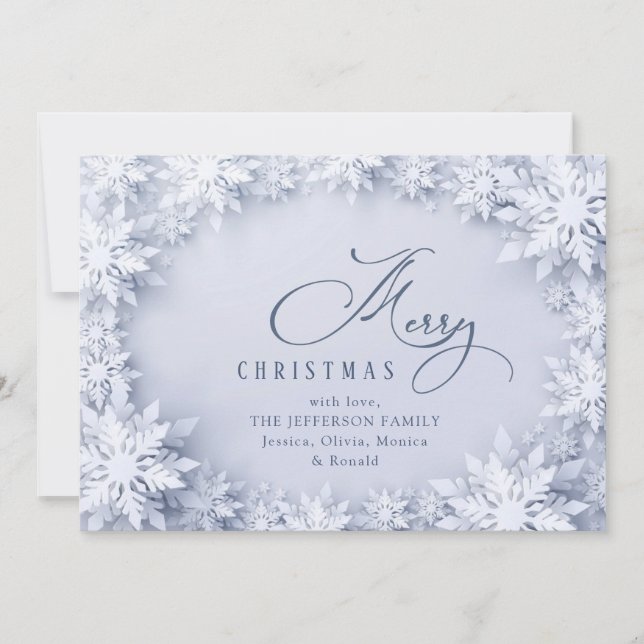 Tarjeta Festiva Elegantes Navidades de copos de nieve saludan (Anverso)