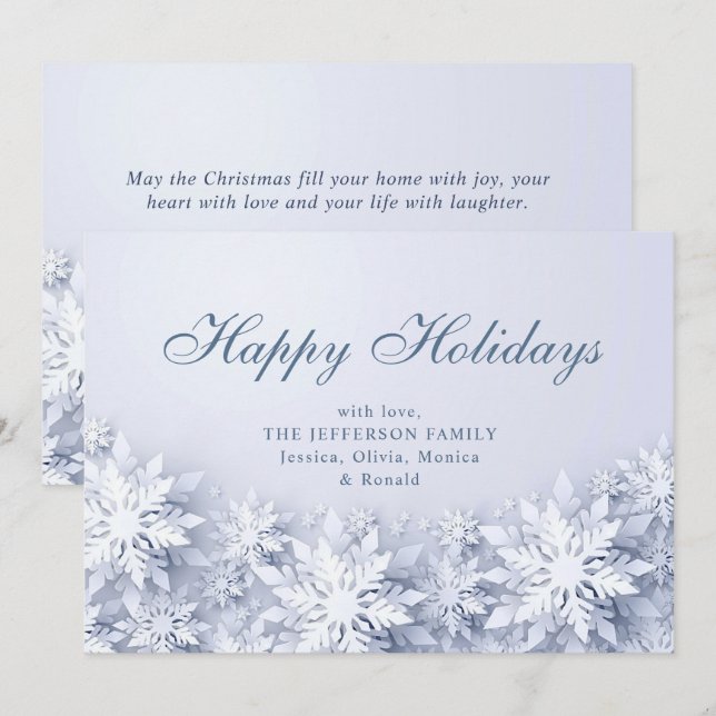 Tarjeta Festiva Elegantes Navidades de copos de nieve saludan (Anverso / Reverso)