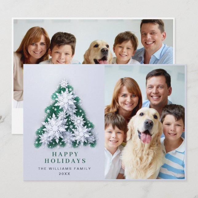 Tarjeta Festiva Elegantes Navidades de copos de nieve saludan 2 FO (Anverso / Reverso)