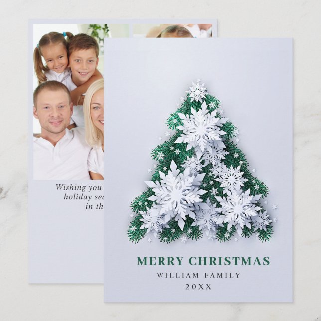 Tarjeta Festiva Elegantes Navidades de copos de nieve saludando 3  (Anverso / Reverso)