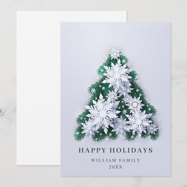 Tarjeta Festiva Elegantes Navidades de copos de nieve saludando fe (Anverso / Reverso)
