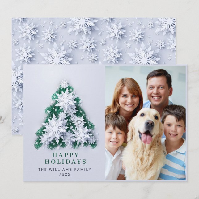 Tarjeta Festiva Elegantes Navidades de copos de nieve saludando fo (Anverso / Reverso)