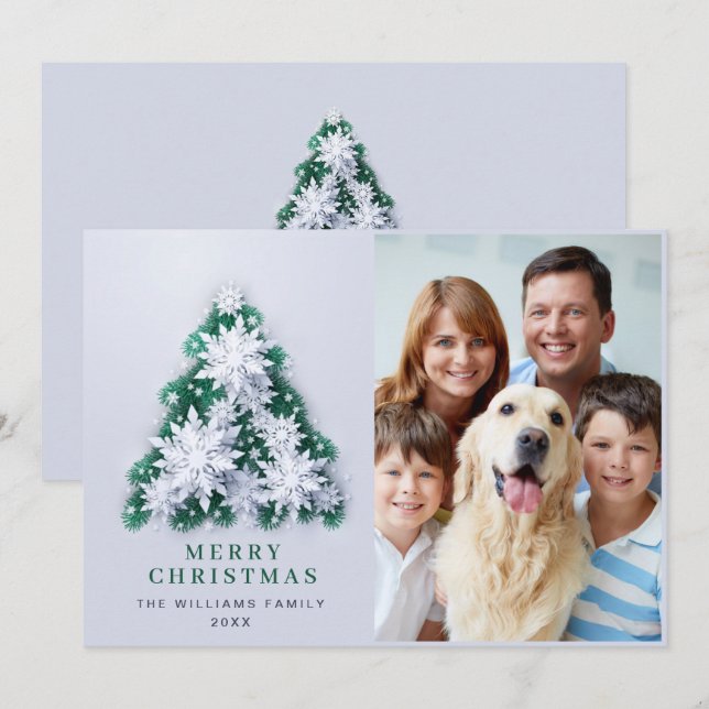Tarjeta Festiva Elegantes Navidades de copos de nieve saludando fo (Anverso / Reverso)