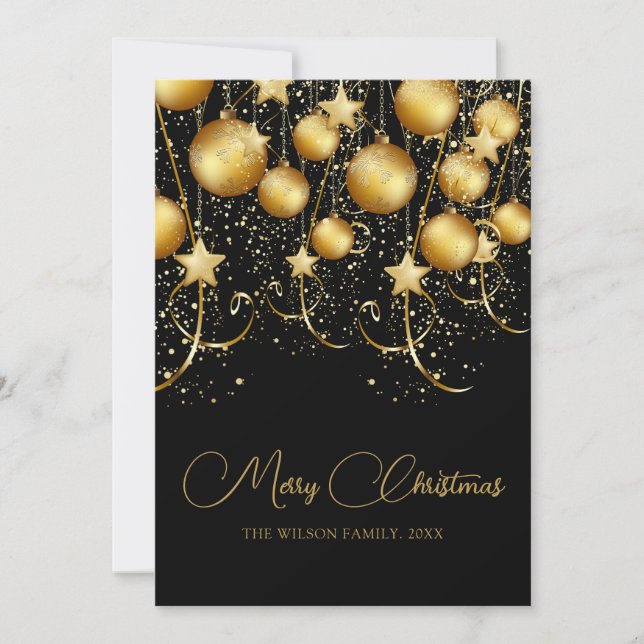 Tarjeta Festiva Elegantes Navidades de espuma dorada bauble (Anverso)