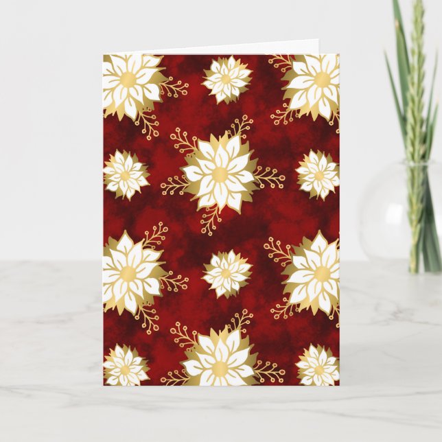 Tarjeta Festiva Elegantes Navidades de flores de la poinsettia bla (Anverso)