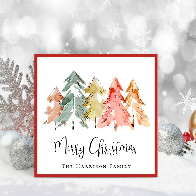 Tarjeta Festiva Elegantes Navidades de fotografía acuarela de pino (Spread the love and joy of the season with your friends and family near and far)