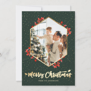 Tarjeta Festiva Elegantes Navidades de fotografía color oro verde