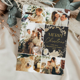 Tarjeta Festiva Elegantes Navidades de fotografía con flores de or