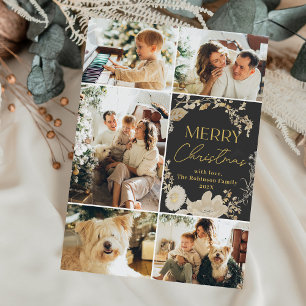 Tarjeta Festiva Elegantes Navidades de fotografía con flores de or