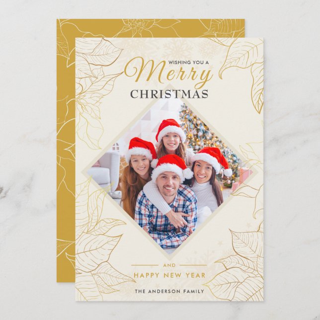 Tarjeta Festiva Elegantes Navidades de fotografía con flores de Po (Anverso / Reverso)