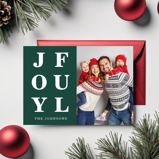 Tarjeta Festiva Elegantes Navidades de fotografía de Emerald Green (Elegant Emerald Green Joyful Photo Christmas Holiday Card)