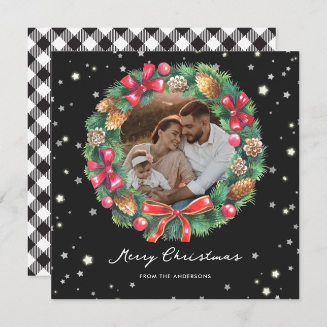 Tarjeta Festiva Elegantes Navidades de fotografía de estrellas de  (Anverso / Reverso)