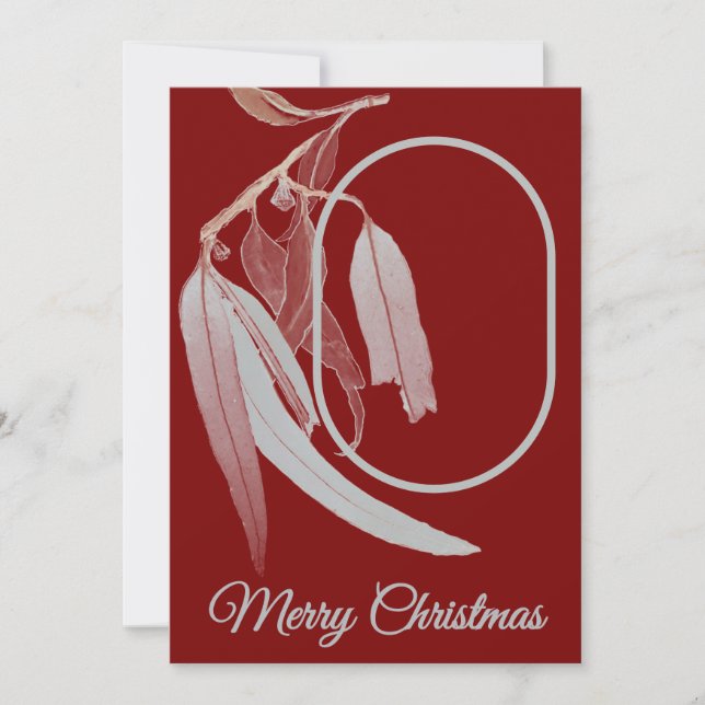 Tarjeta Festiva Elegantes Navidades de fotografía de hoja de eucal (Anverso)
