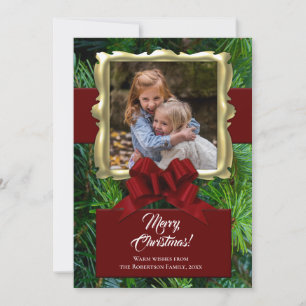 Tarjeta Festiva Elegantes Navidades de fotografía de marco dorado 