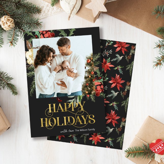 Tarjeta Festiva Elegantes Navidades de fotografía de poinsettia ne (Subido por el creador)