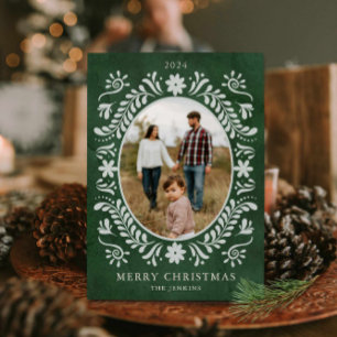 Tarjeta Festiva Elegantes Navidades de fotografía floral verde