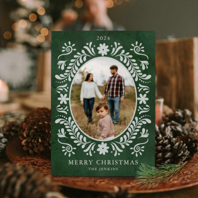 Tarjeta Festiva Elegantes Navidades de fotografía floral verde (Elegant Botanical Photo Christmas Card)