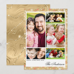 Tarjeta Festiva Elegantes Navidades de fotografía Gold Five