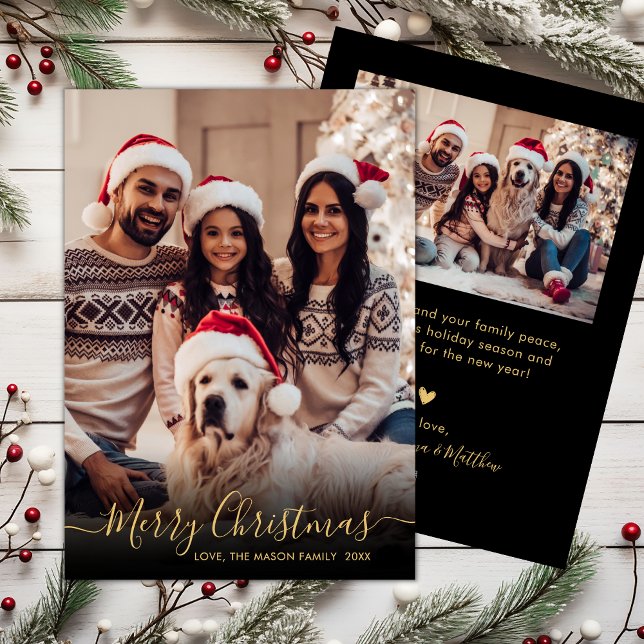 Tarjeta Festiva Elegantes Navidades de fotografías en negro y dora (Subido por el creador)