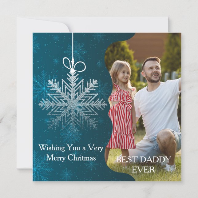 Tarjeta Festiva Elegantes Navidades de fotos Blue Silver con copos (Anverso)