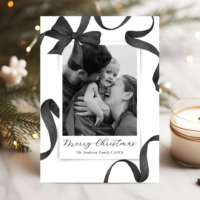 Tarjeta Festiva Elegantes Navidades de fotos de Black White Bow (Subido por el creador)