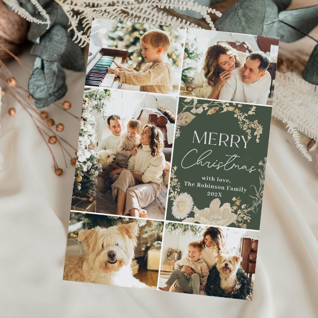 Tarjeta Festiva Elegantes Navidades de Fotos de Boho Ivory Floral  (Subido por el creador)