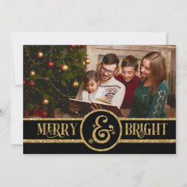 Tarjeta Festiva Elegantes Navidades de fotos de color dorado negro
